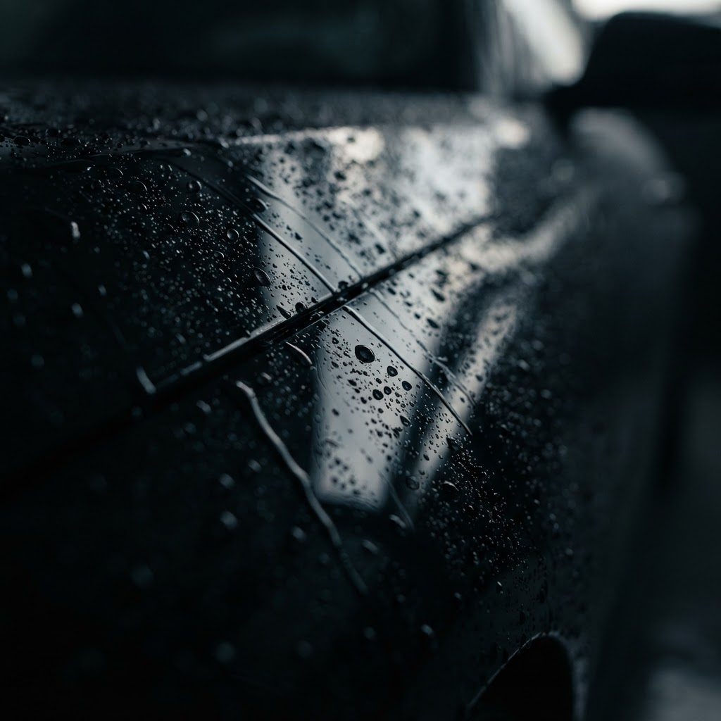 Close-up of a coated glossy black car surface